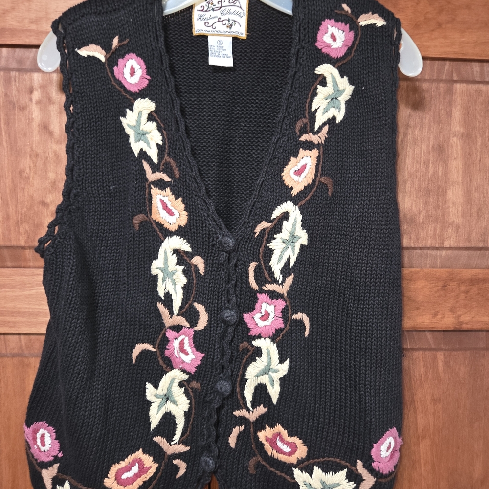 Black Floral Embroidered Sweater Vest